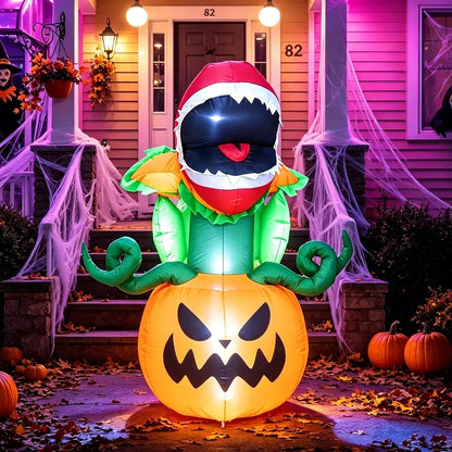 5FT Halloween Inflatables Carnivorous Plant on Pumpkin with LED Lights Monster Blow‑Up Ornament for – alternate product view 