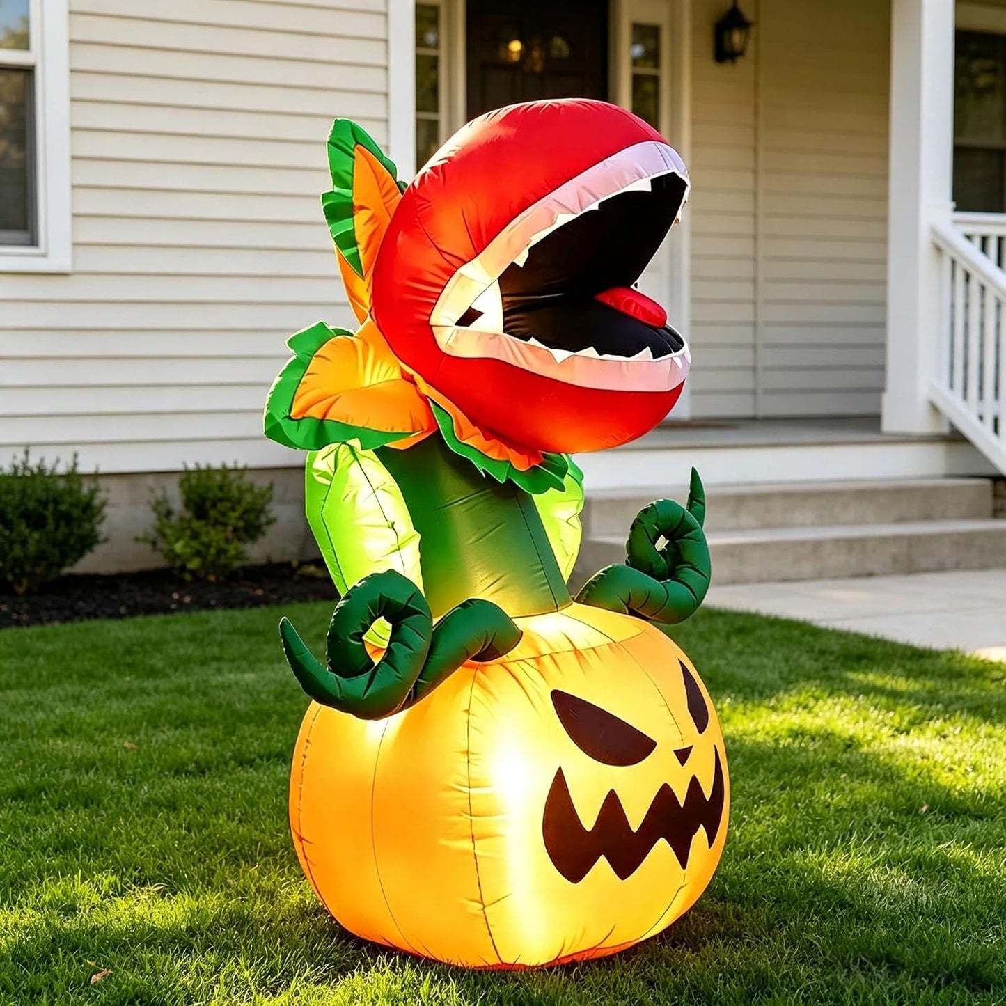 5FT Halloween Inflatables Carnivorous Plant on Pumpkin with LED Lights Monster Blow‑Up Ornament for – alternate product view 