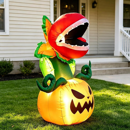 5FT Halloween Inflatables Carnivorous Plant on Pumpkin with LED Lights Monster Blow‑Up Ornament for – alternate product view 