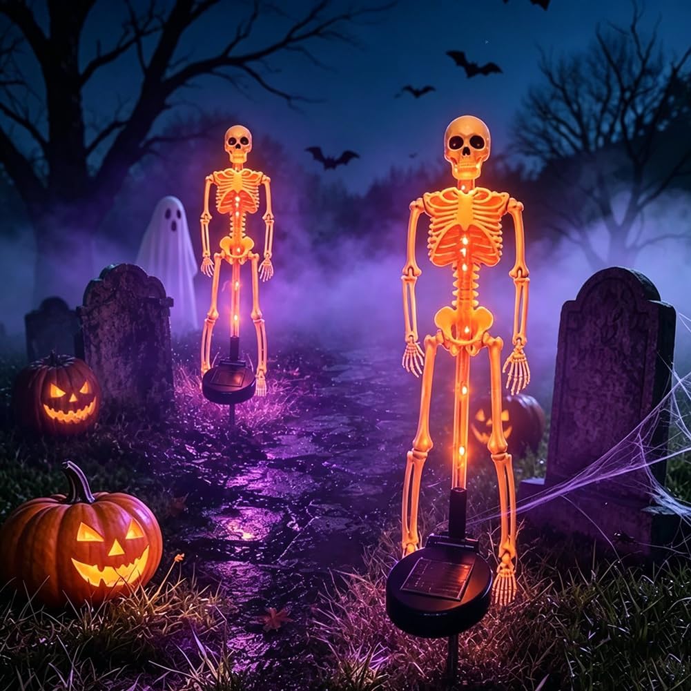 Halloween Light 2pcs Solar Powered Skeleton Stake Lights 3D Realistic Bone LED Skeleton Yard Decor – alternate product view 9
