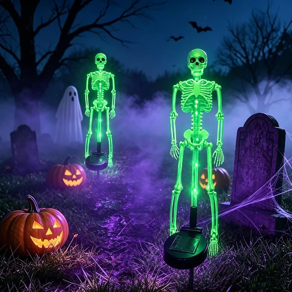Halloween Light 2pcs Solar Powered Skeleton Stake Lights 3D Realistic Bone LED Skeleton Yard Decor – alternate product view 8