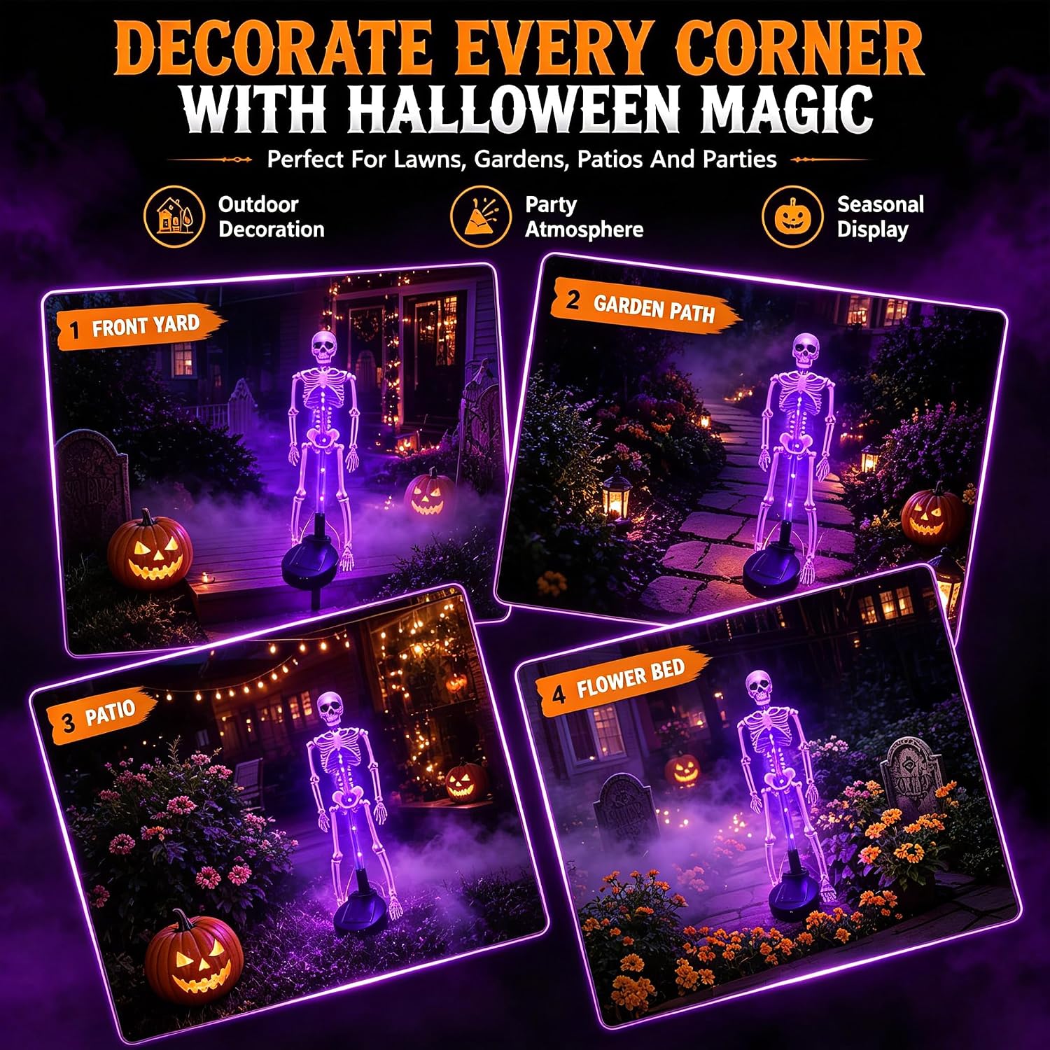Halloween Light 2pcs Solar Powered Skeleton Stake Lights 3D Realistic Bone LED Skeleton Yard Decor – alternate product view 5