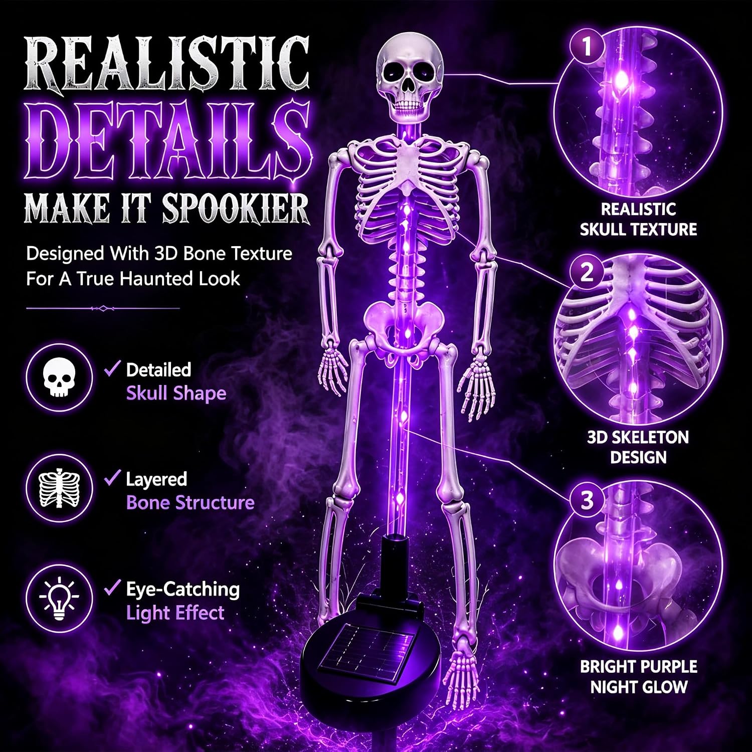 Halloween Light 2pcs Solar Powered Skeleton Stake Lights 3D Realistic Bone LED Skeleton Yard Decor – alternate product view 4