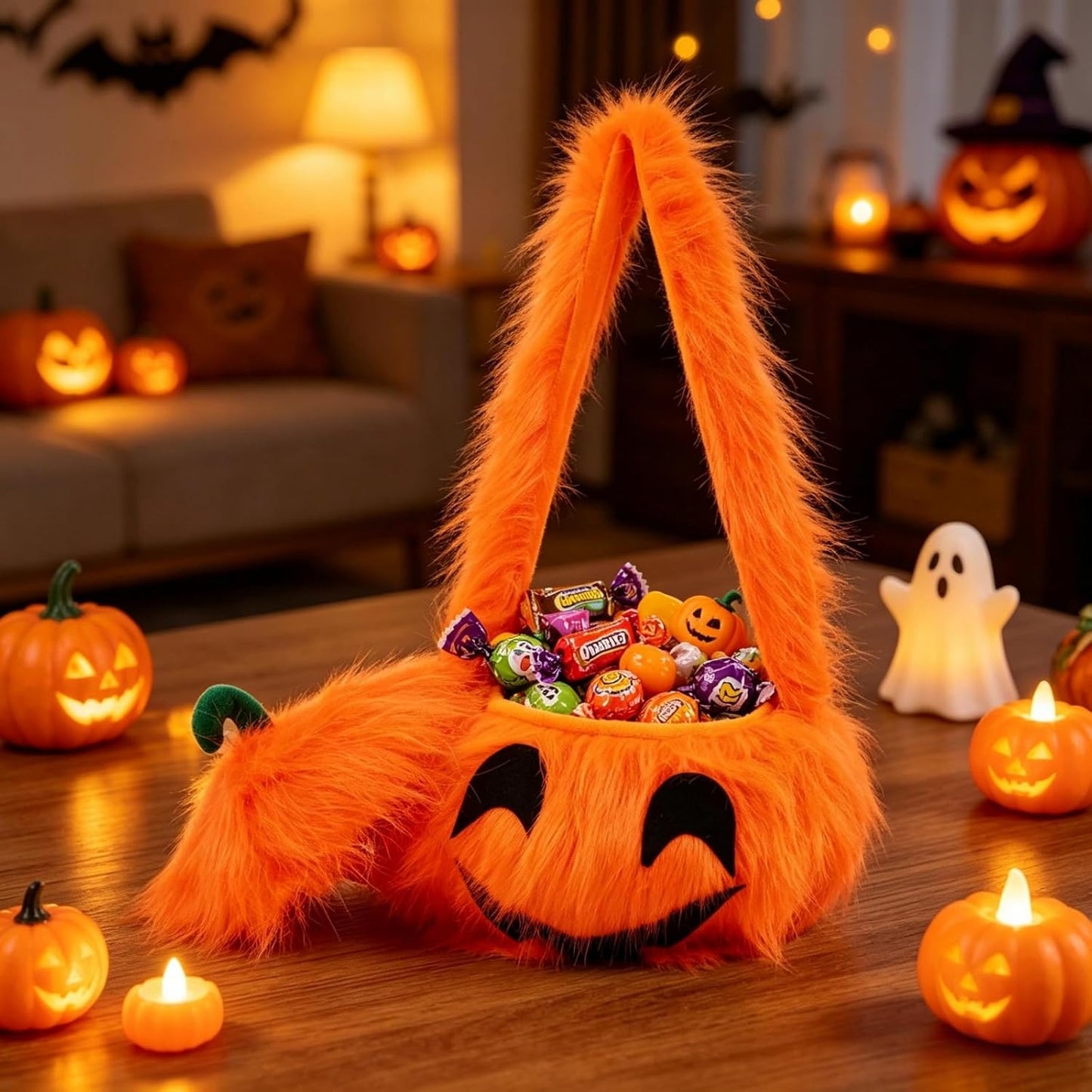 19.68'' Halloween Plush Toy Pumpkin Candy Bag Fluffy Plush Pumpkin Shoulder Handbag for Halloween Party – alternate product v