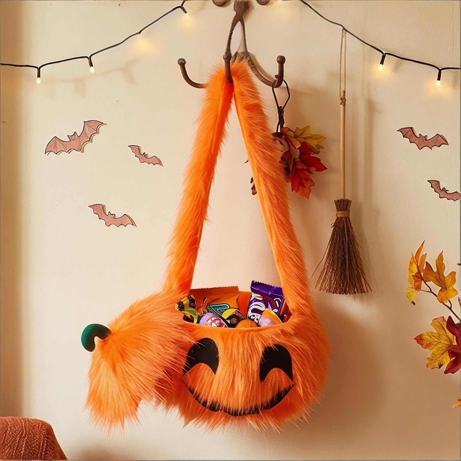 19.68'' Halloween Plush Toy Pumpkin Candy Bag Fluffy Plush Pumpkin Shoulder Handbag for Halloween Party – alternate product v
