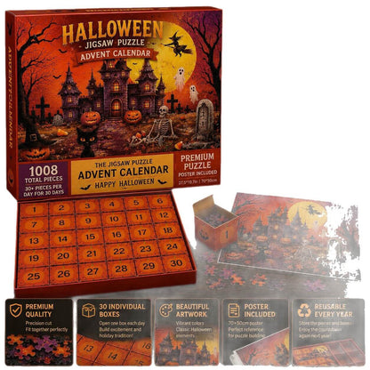 Halloween Puzzle Advent Calendar 1008pcs Haunted Castle Count‑Down Puzzle Gift Set With 30 Mini Blind – alternate product vie