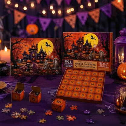 Halloween Puzzle Advent Calendar 1008pcs Haunted Castle Count‑Down Puzzle Gift Set With 30 Mini Blind – alternate product vie