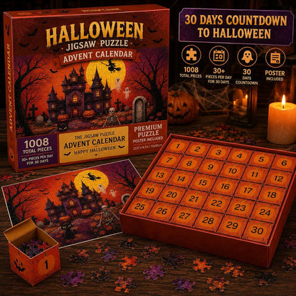 Halloween Puzzle Advent Calendar 1008pcs Haunted Castle Count‑Down Puzzle Gift Set With 30 Mini Blind – alternate product vie