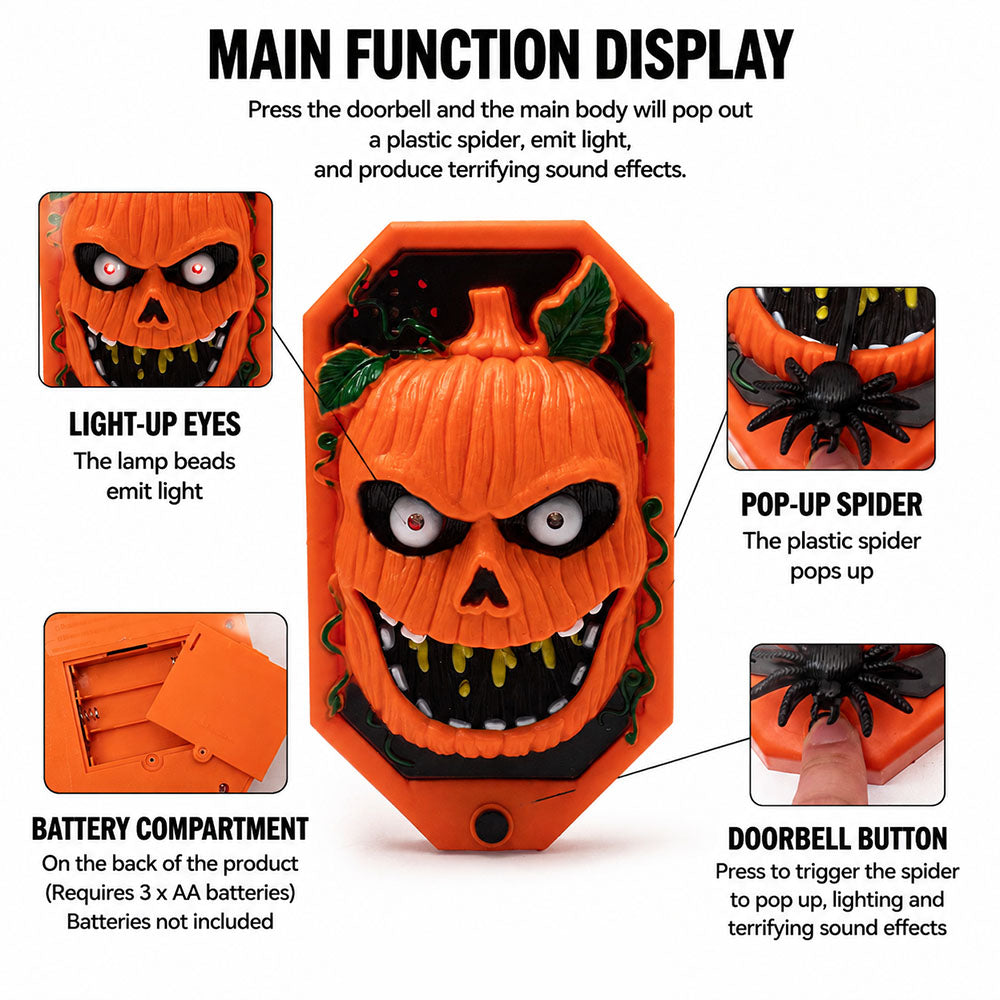 Halloween Scary Doorbell With Pop‑up Spider Flashing LED Eyes and Spooky Sound Effects for Home Decor – alternate product vie