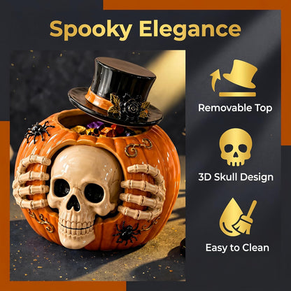 Halloween Skull Pumpkin Candy Jar with Removable Lid Spooky Skeleton Hand Pumpkin Treat Jar for Party – alternate product vie