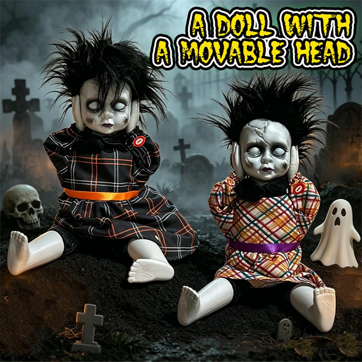 14.96'' Halloween Toy Electric Head‑Lifting Horror Doll with Light and Sound Halloween Decor Prop – alternate product view 3