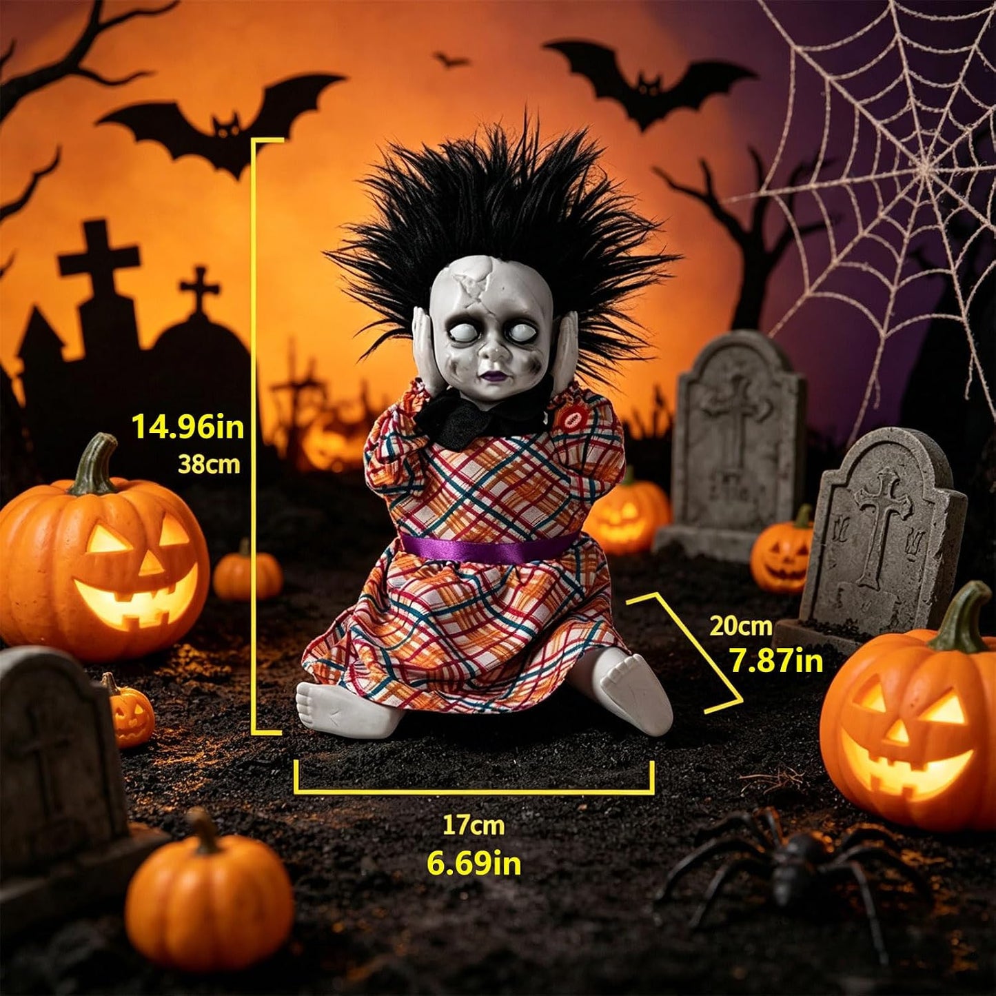 14.96'' Halloween Toy Electric Head‑Lifting Horror Doll with Light and Sound Halloween Decor Prop – alternate product view 6