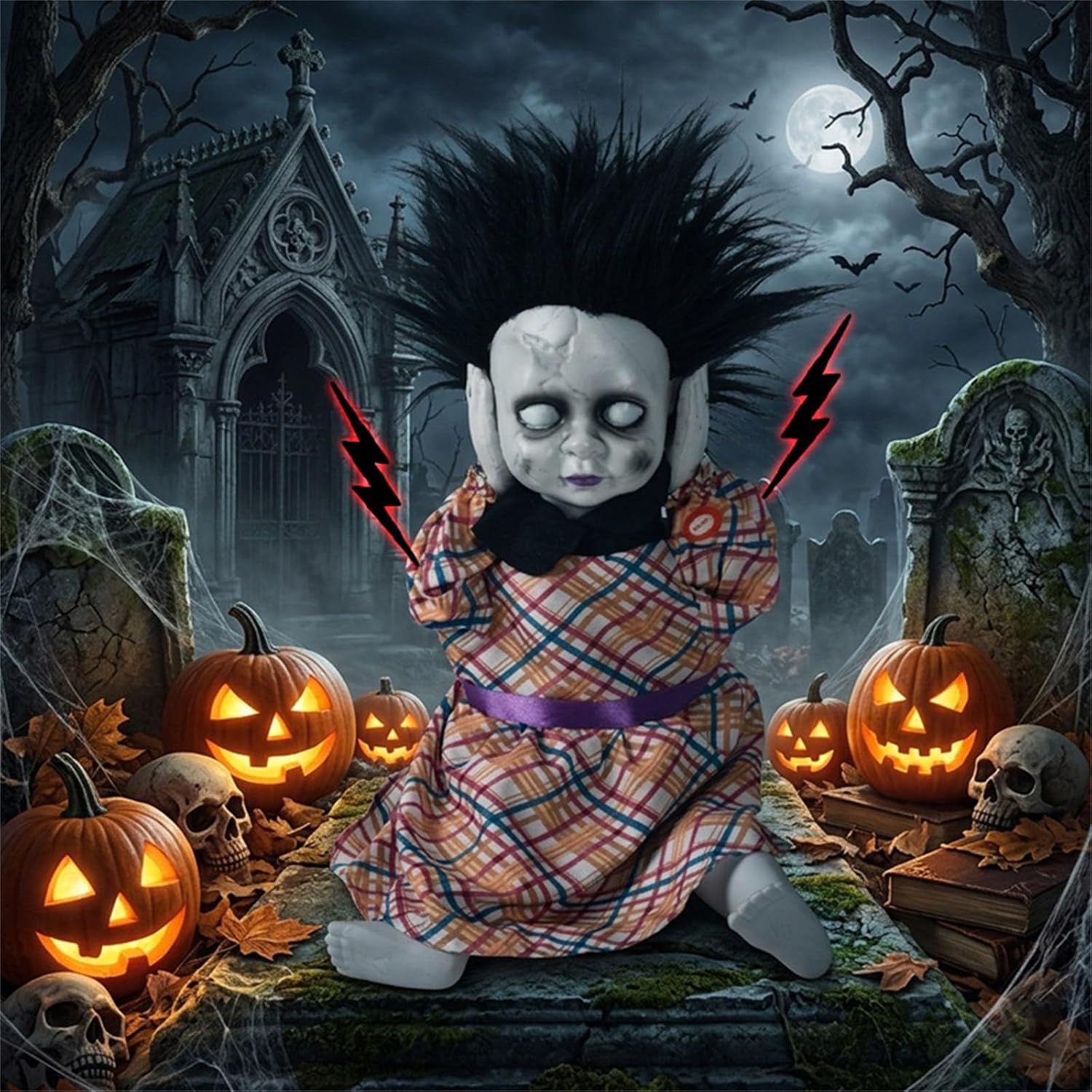 14.96'' Halloween Toy Electric Head‑Lifting Horror Doll with Light and Sound Halloween Decor Prop – alternate product view 7