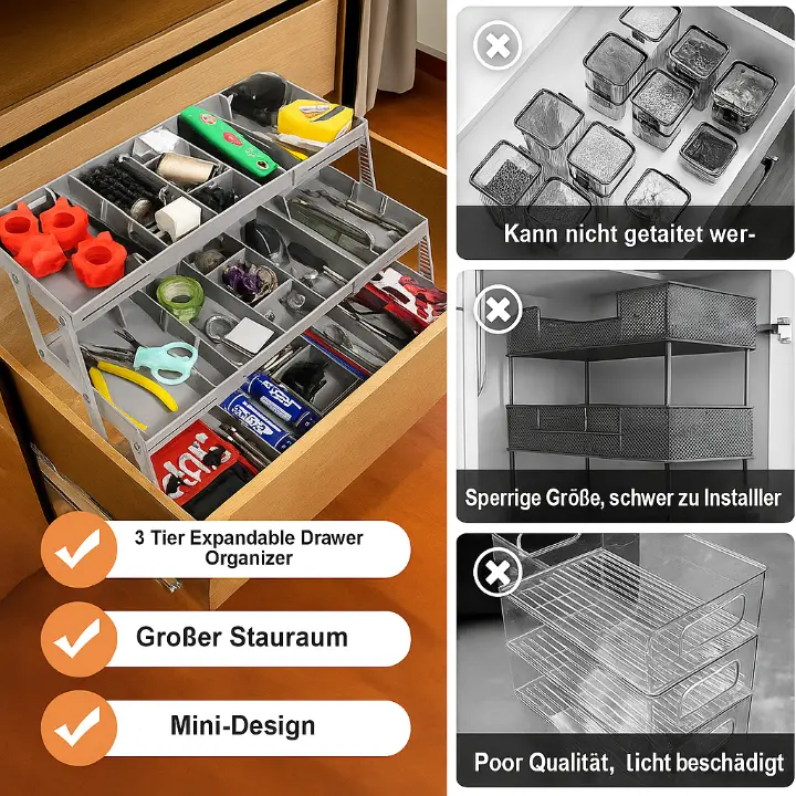 Expandable 3-Tier Drawer Organizer – Space-Saving Storage – alternate product view 5