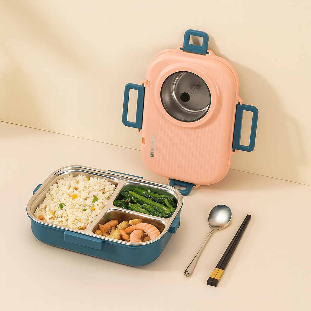 Lunch box stainless steel with insulation and 3 compartments – alternate product view 2