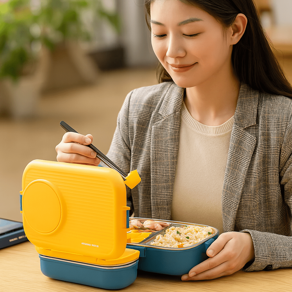 Lunch box stainless steel with insulation and 3 compartments – alternate product view 3