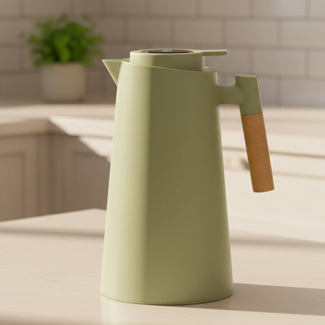 Thermos flask with temperature display and wooden handle – alternate product view 2