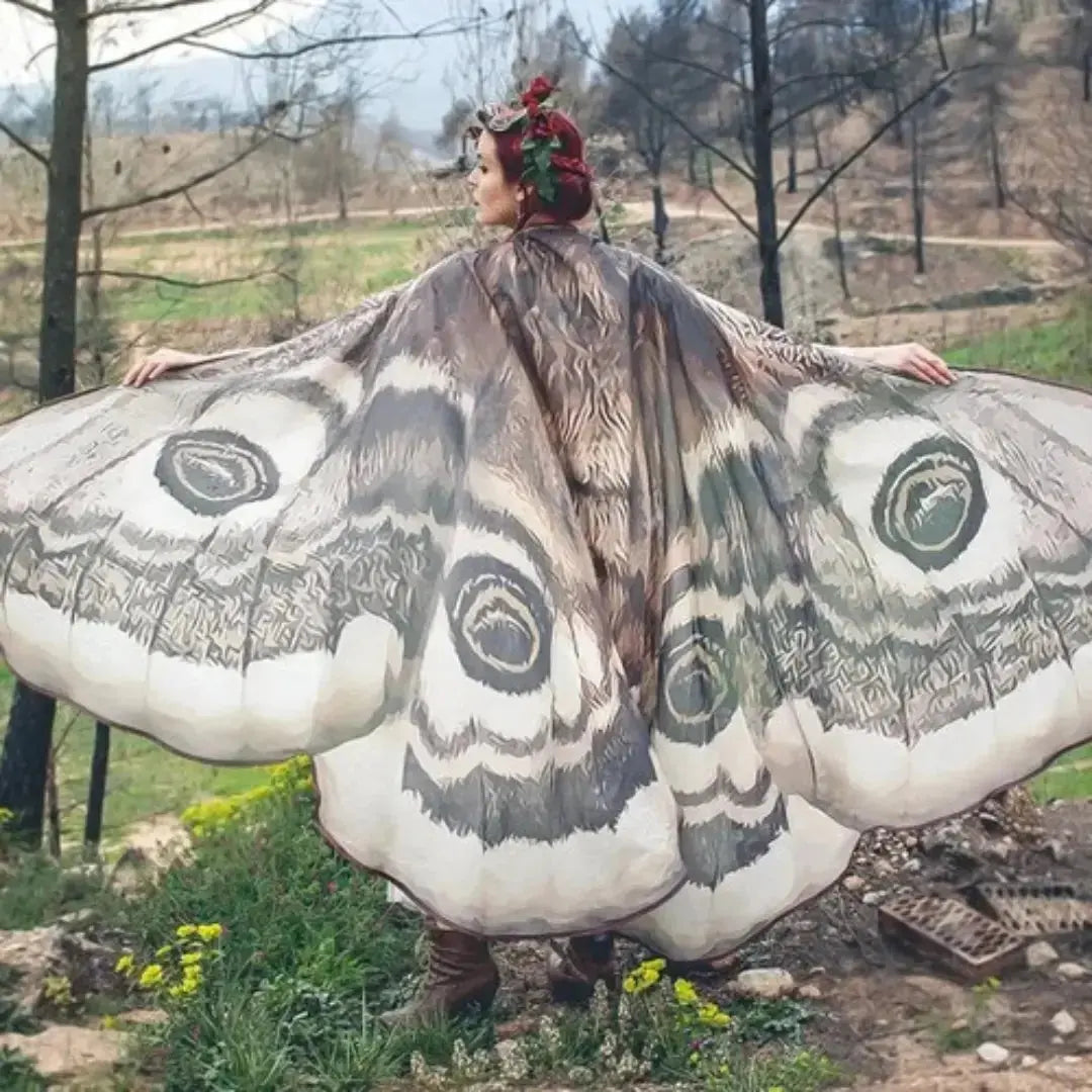 Moth Wing Cape Gray Nature-Inspired Costume Shawl for Festivals Photoshoots Halloween Performances Dance