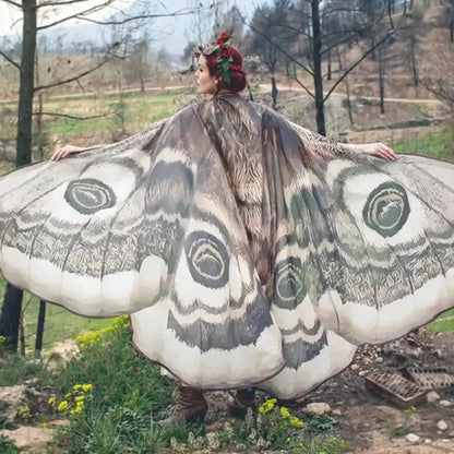 Moth Wing Cape Gray Nature-Inspired Costume Shawl for Festivals Photoshoots Halloween Performances Dance