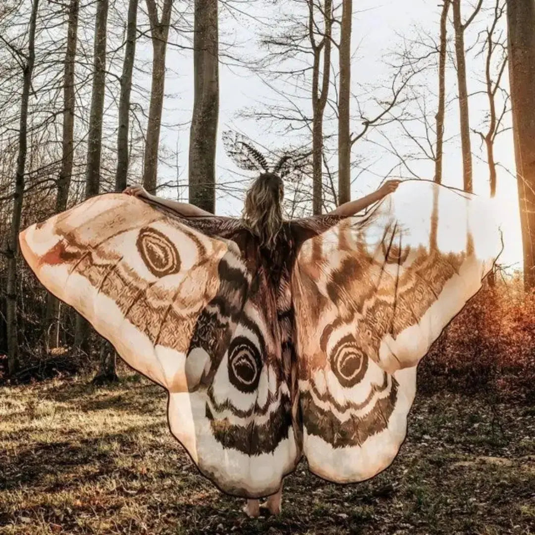 Moth Wing Cape Gray Nature-Inspired Costume Shawl for Festivals Photoshoots Halloween Performances Dance – alternate product 