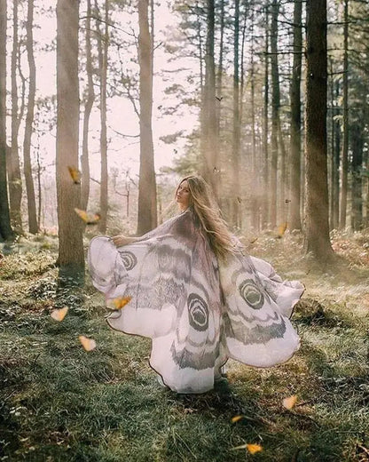 Moth Wing Cape Gray Nature-Inspired Costume Shawl for Festivals Photoshoots Halloween Performances Dance – alternate product 