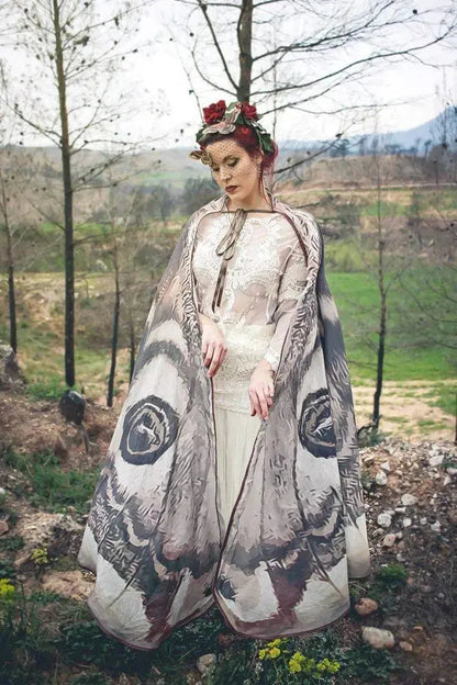 Moth Wing Cape Gray Nature-Inspired Costume Shawl for Festivals Photoshoots Halloween Performances Dance – alternate product 