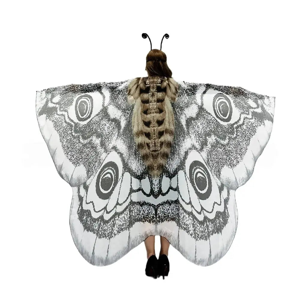 Moth Wing Cape Gray Nature-Inspired Costume Shawl for Festivals Photoshoots Halloween Performances Dance – alternate product 