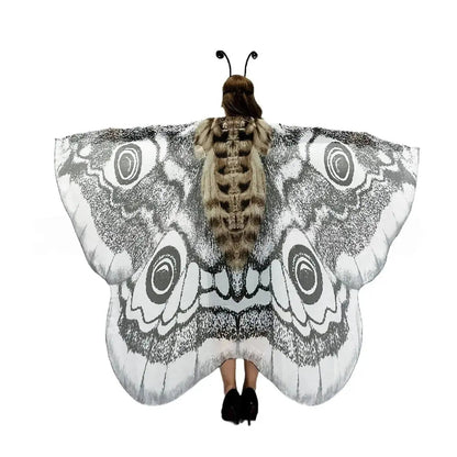 Moth Wing Cape Gray Nature-Inspired Costume Shawl for Festivals Photoshoots Halloween Performances Dance – alternate product 