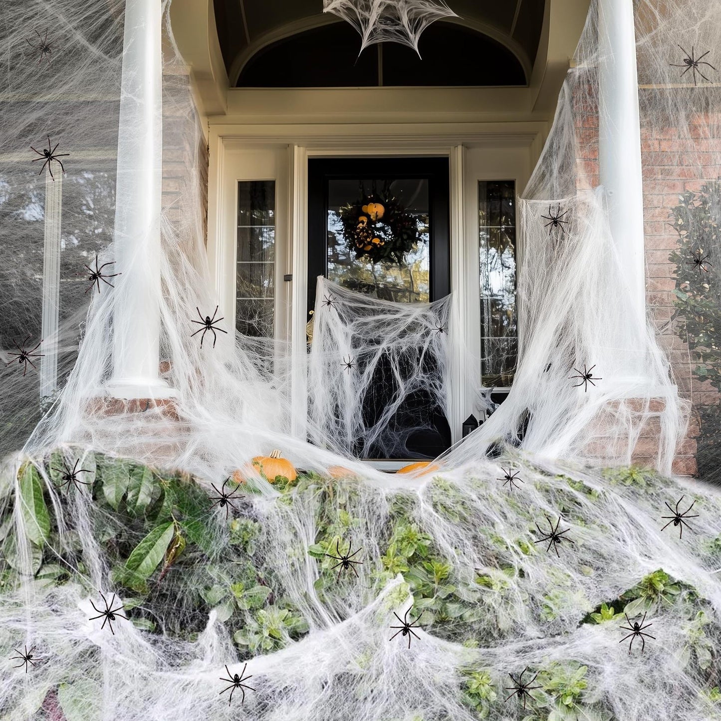 Stretchable Faux Spider Web Halloween Porch Decoration With Detachable Mini Plastic Spiders – alternate product view 2