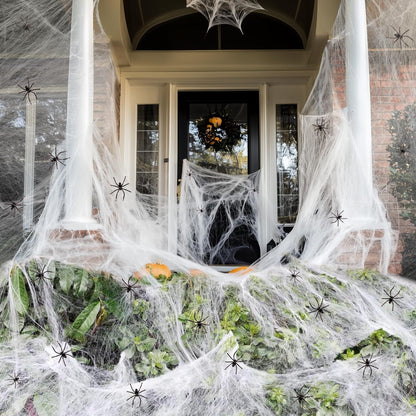 Stretchable Faux Spider Web Halloween Porch Decoration With Detachable Mini Plastic Spiders – alternate product view 2
