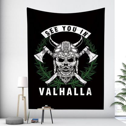Large Woven Wall Tapestry Featuring Viking Skull Helmet And Crossed Axes Graphic – alternate product view 9