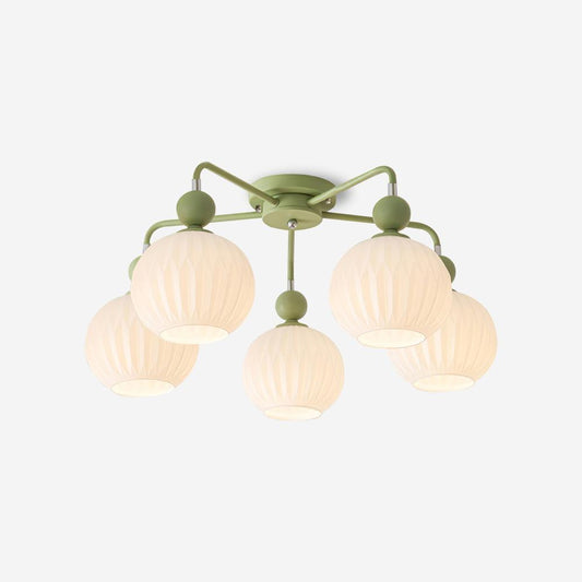 Multi-Head Glass Pendant Light Green Pumpkin Shade for Dining Room Living Space Kitchen Island Overhead