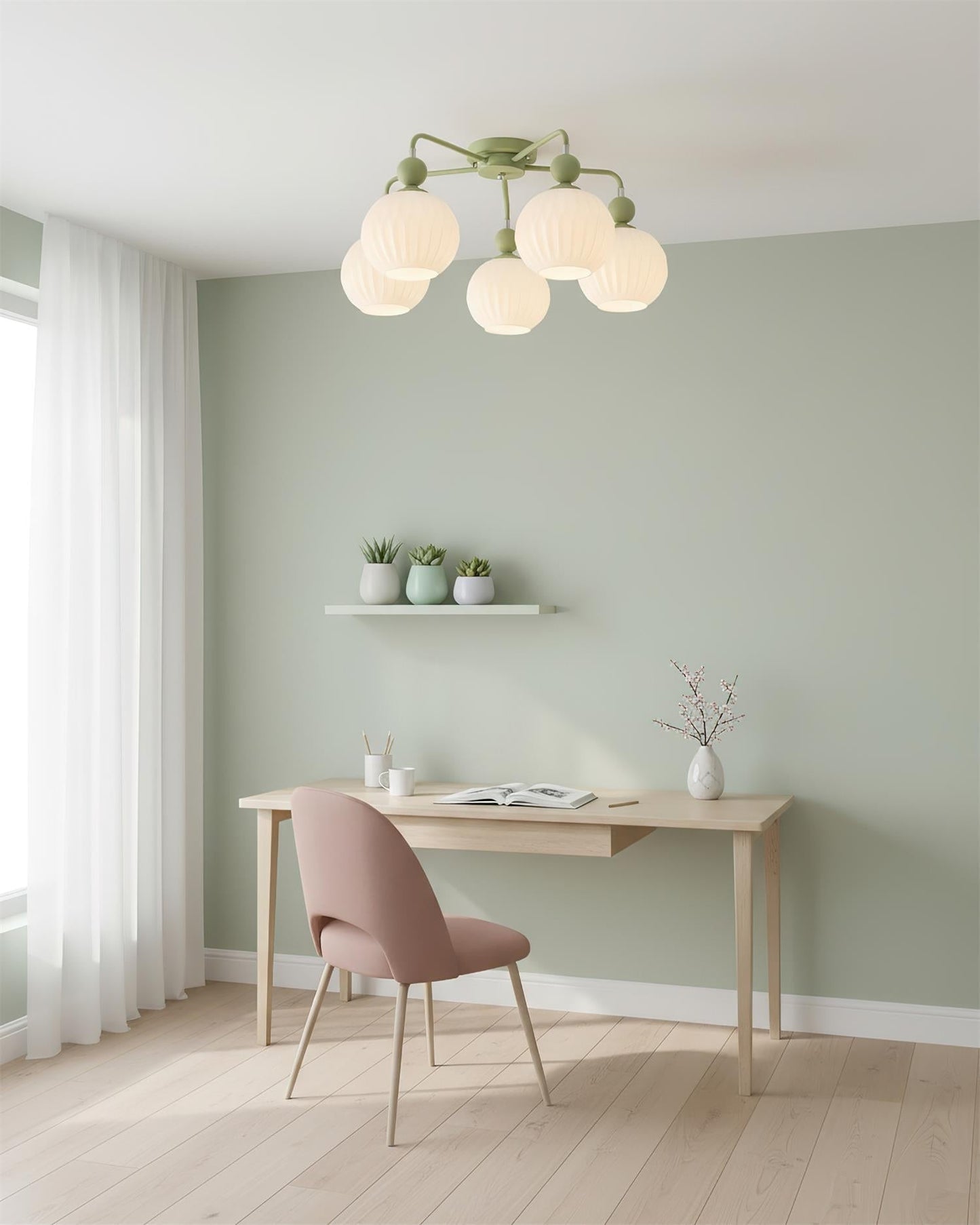 Multi-Head Glass Pendant Light Green Pumpkin Shade for Dining Room Living Space Kitchen Island Overhead – alternate product v