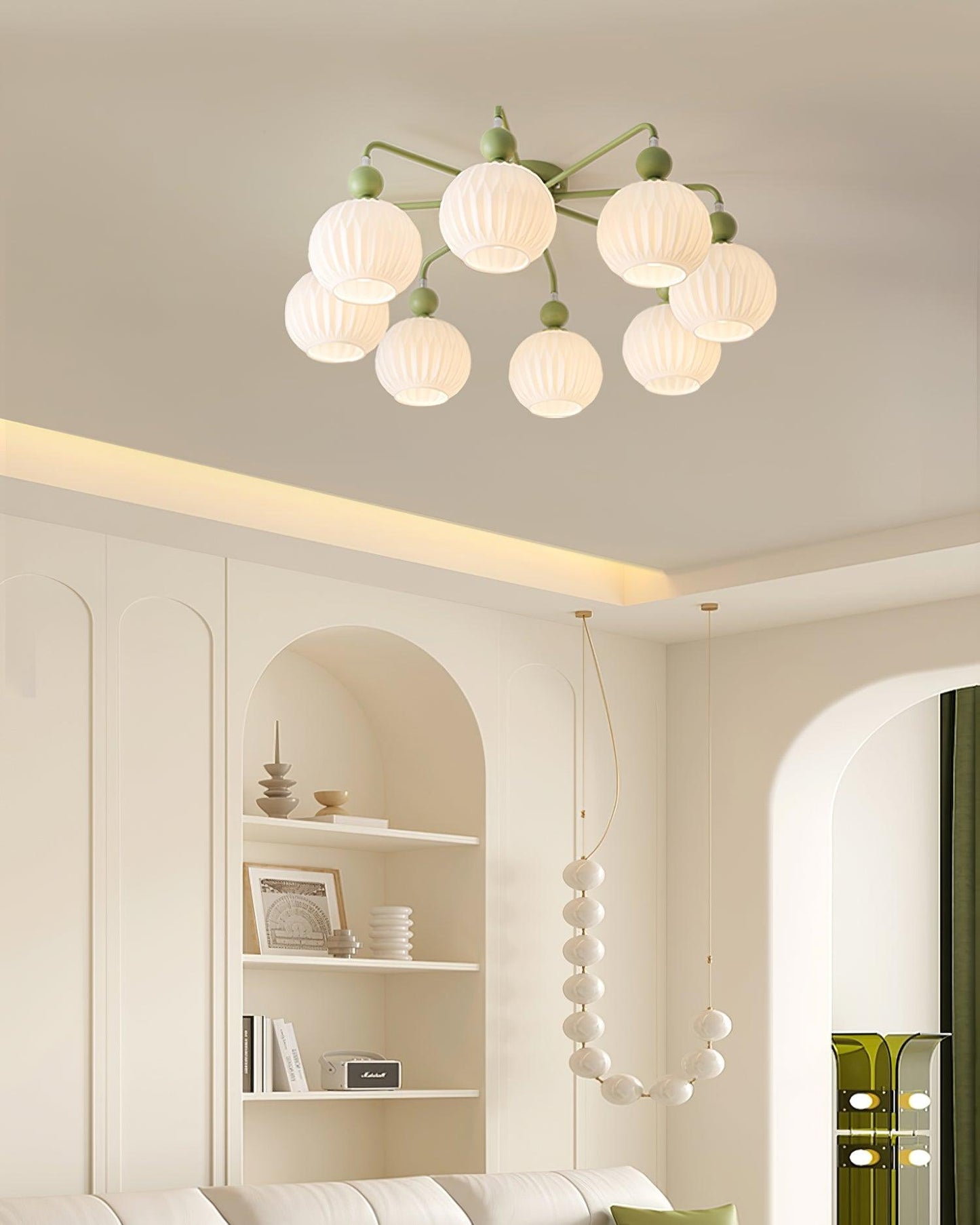 Multi-Head Glass Pendant Light Green Pumpkin Shade for Dining Room Living Space Kitchen Island Overhead – alternate product v