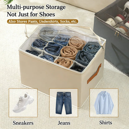 Shoe Organizer with Leather Handle - Foldable Storage for Shoes – alternate product view 3