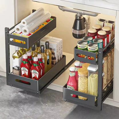 Extendable kitchen cabinet organizer 2 tiers – alternate product view 3