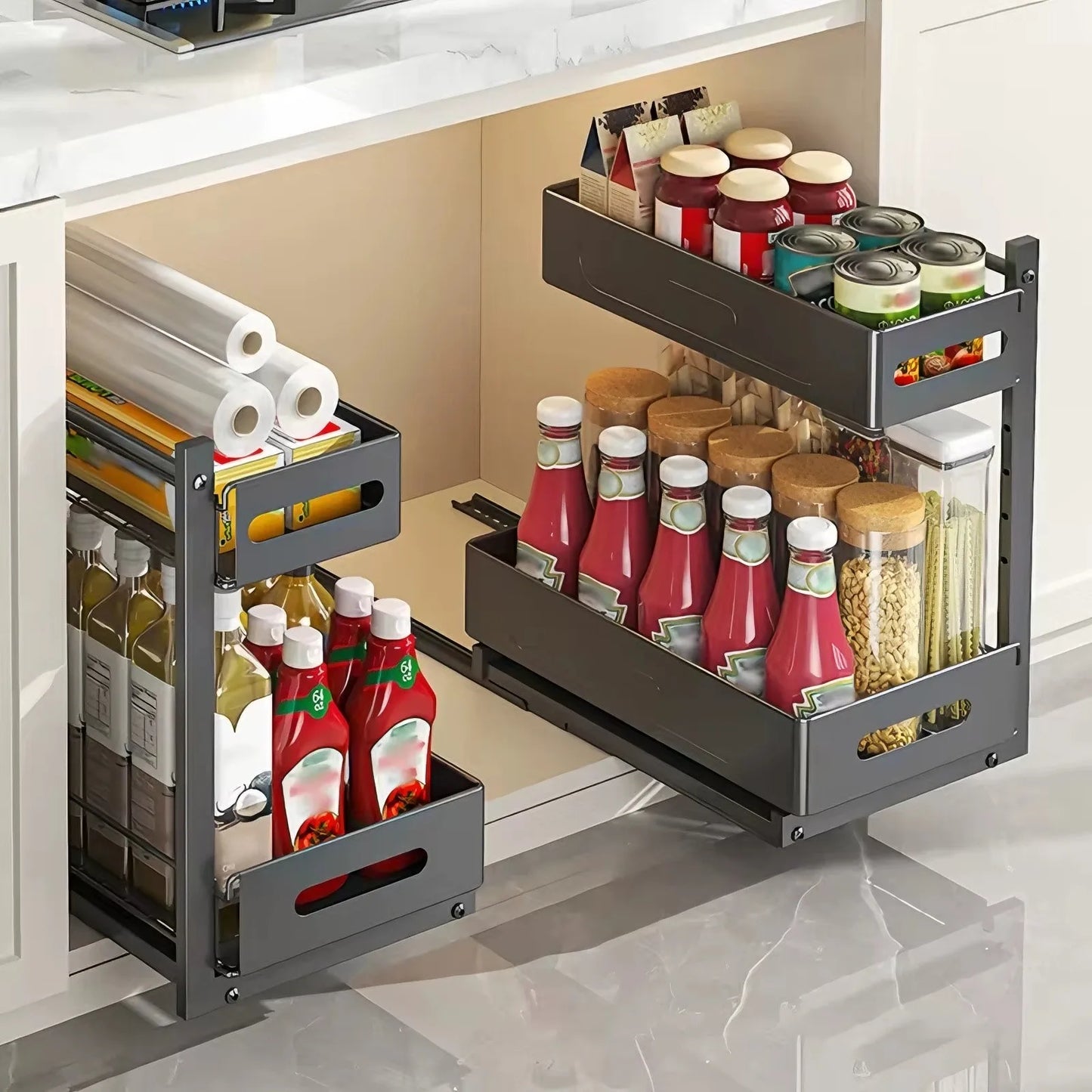 Extendable kitchen cabinet organizer 2 tiers – alternate product view 2