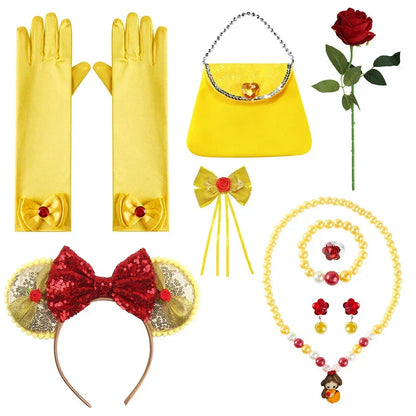 Girls Princess Gown Costume with Tiara and Gloves – Complete Belle-Inspired Dress-Up Set for Birthday – alternate product vie