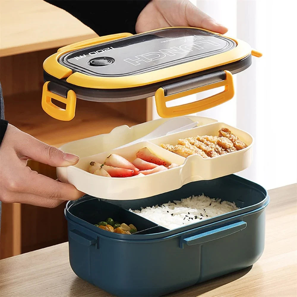 Bento box 2 levels with spoon and fork, 1200 ml