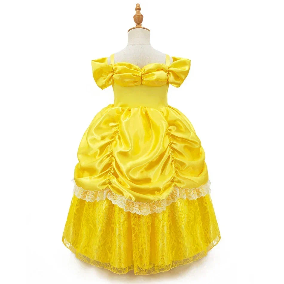 Girls Princess Gown Costume with Tiara and Gloves – Complete Belle-Inspired Dress-Up Set for Birthday – alternate product vie