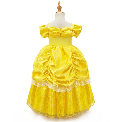Girls Princess Gown Costume with Tiara and Gloves – Complete Belle-Inspired Dress-Up Set for Birthday – alternate product vie