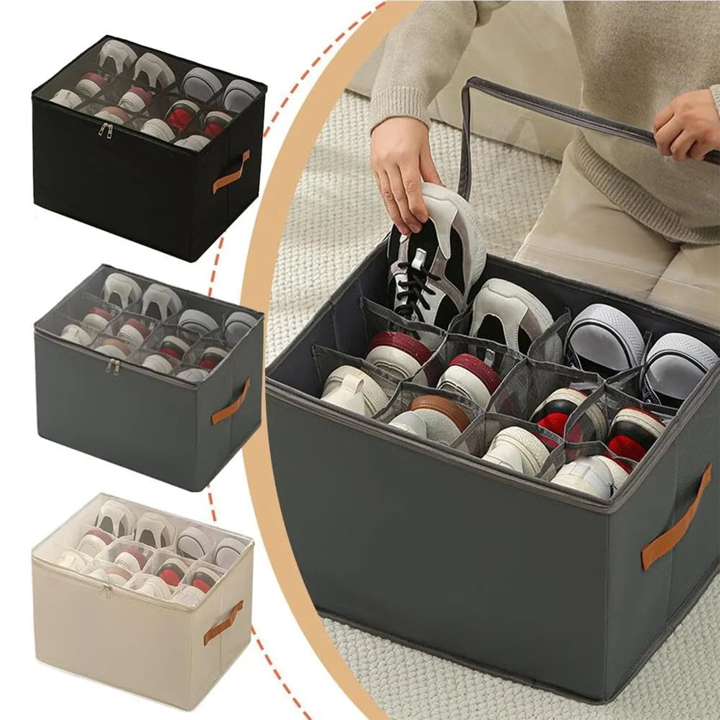 Shoe Organizer with Leather Handle - Foldable Storage for Shoes – alternate product view 2