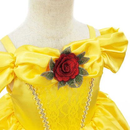Girls Princess Gown Costume with Tiara and Gloves – Complete Belle-Inspired Dress-Up Set for Birthday – alternate product vie