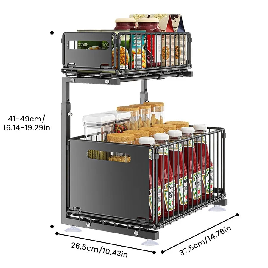 Extendable kitchen cabinet organizer 2 tiers – alternate product view 10