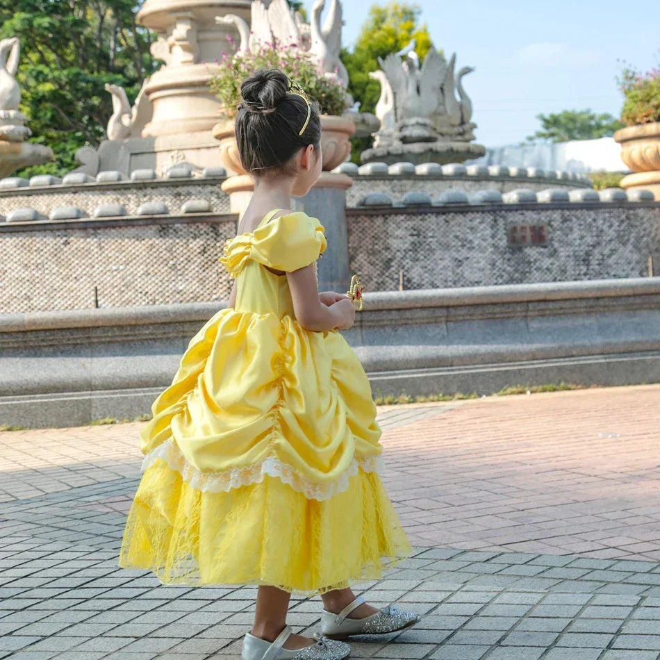 Girls Princess Gown Costume with Tiara and Gloves – Complete Belle-Inspired Dress-Up Set for Birthday – alternate product vie