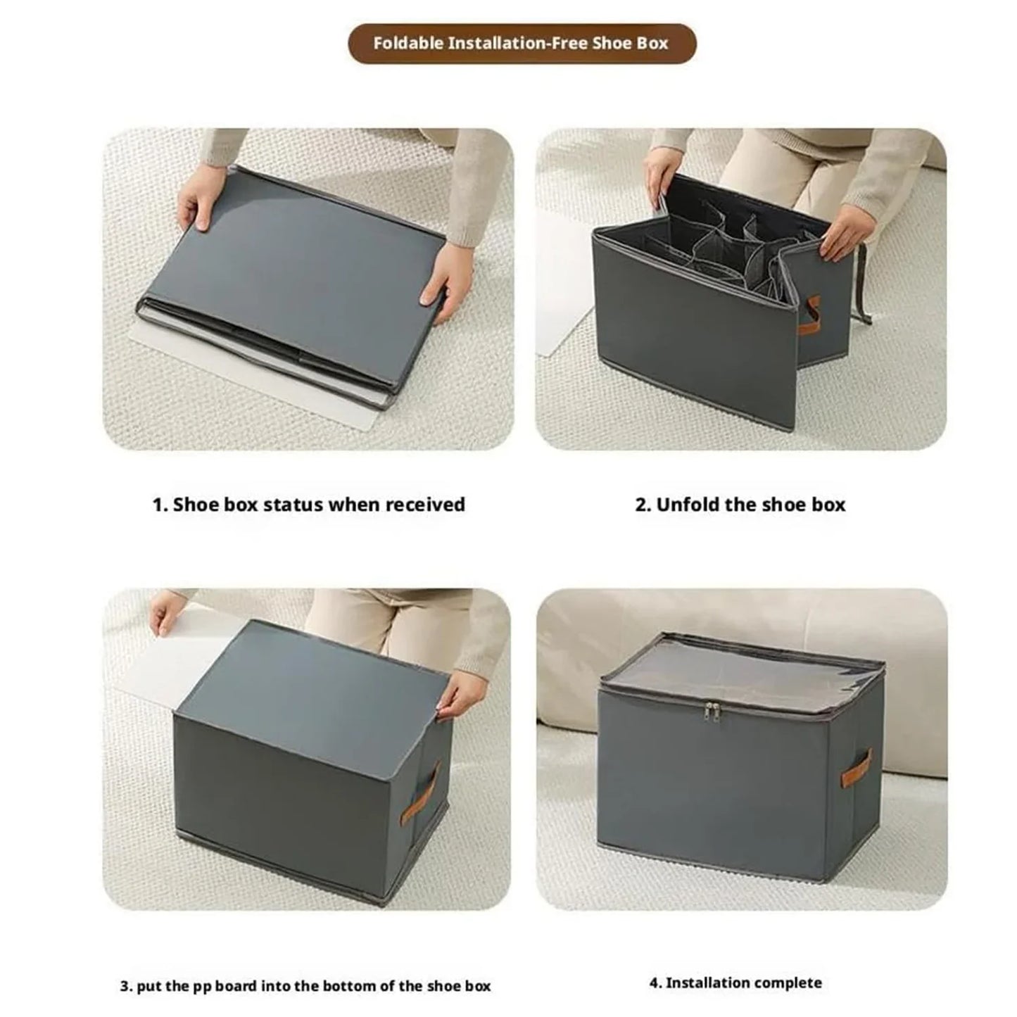Shoe Organizer with Leather Handle - Foldable Storage for Shoes – alternate product view 4