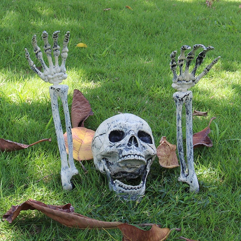Halloween Skull Decoration with Realistic Bone Finish and Separate Arm, Outdoor Use