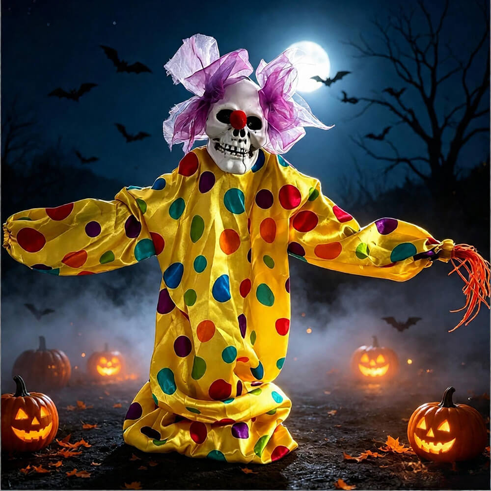 Halloween Decoration 39.4'' Scary Skeleton Clown Ornament Yard Stake Prop with Flashing Eyes and Spooky