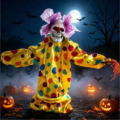 Halloween Decoration 39.4'' Scary Skeleton Clown Ornament Yard Stake Prop with Flashing Eyes and Spooky