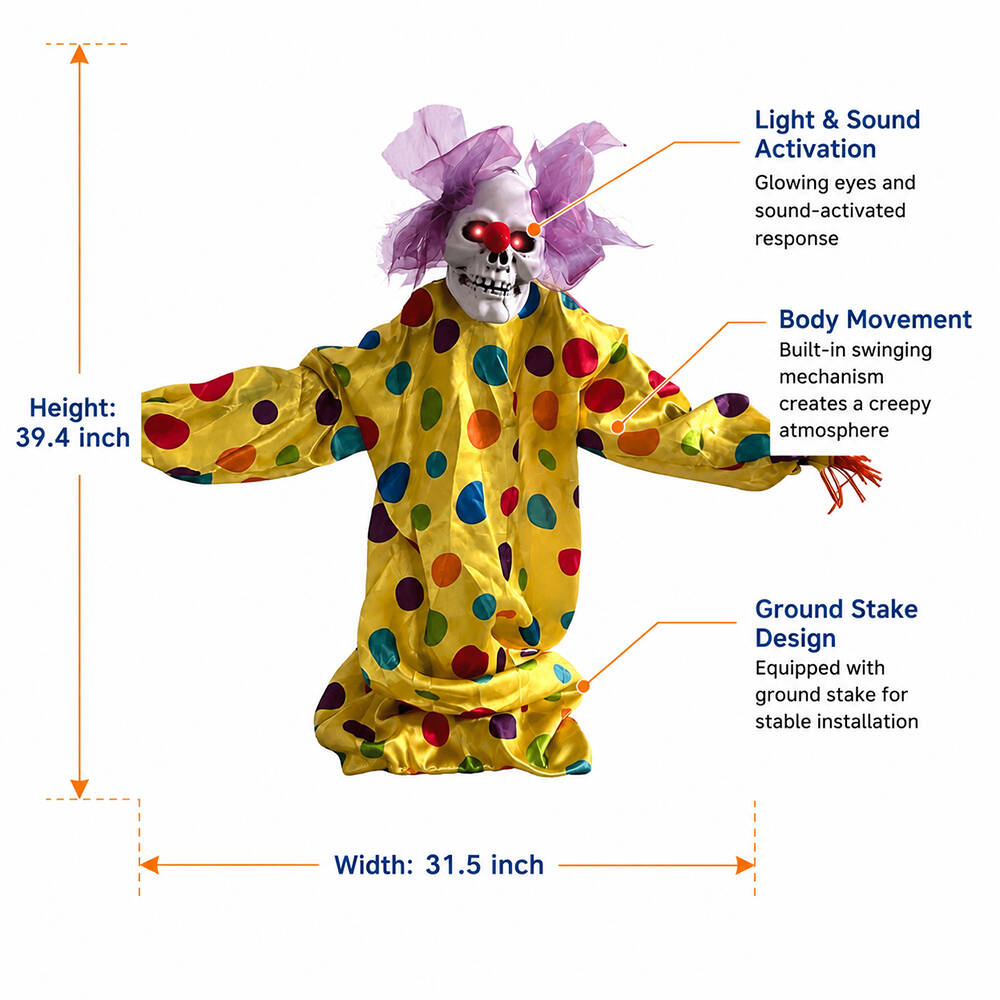 Halloween Decoration 39.4'' Scary Skeleton Clown Ornament Yard Stake Prop with Flashing Eyes and Spooky – alternate product v